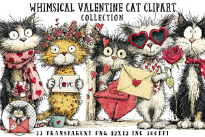 Whimsical Valentine Cat Clipart, an Illustration by OK Design