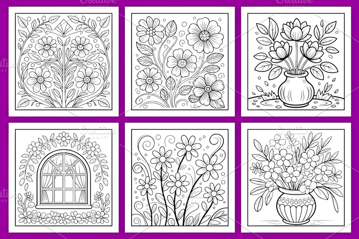 Elegant Floral Spring Coloring Pages, a Decorative Illustration by Coco Bloom (Photo 2 of 5)
