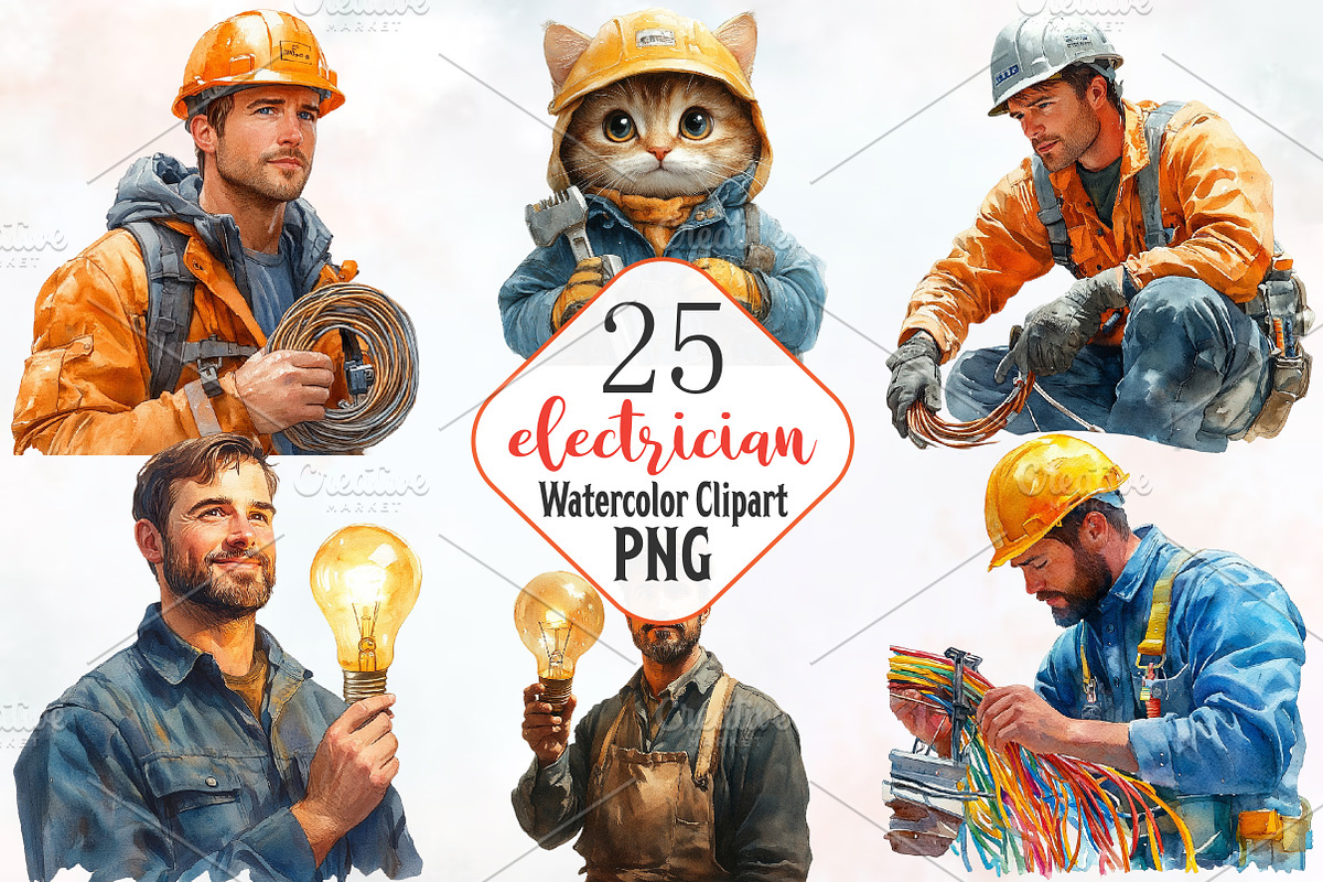 Electrician Watercolor Cliparts, an Illustration by RobertsArt (Photo 1 of 7)