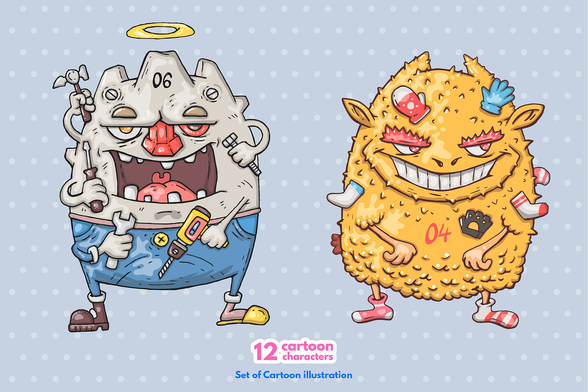 12 Different Cartoon Characters, an Illustration by Andrew_Derr