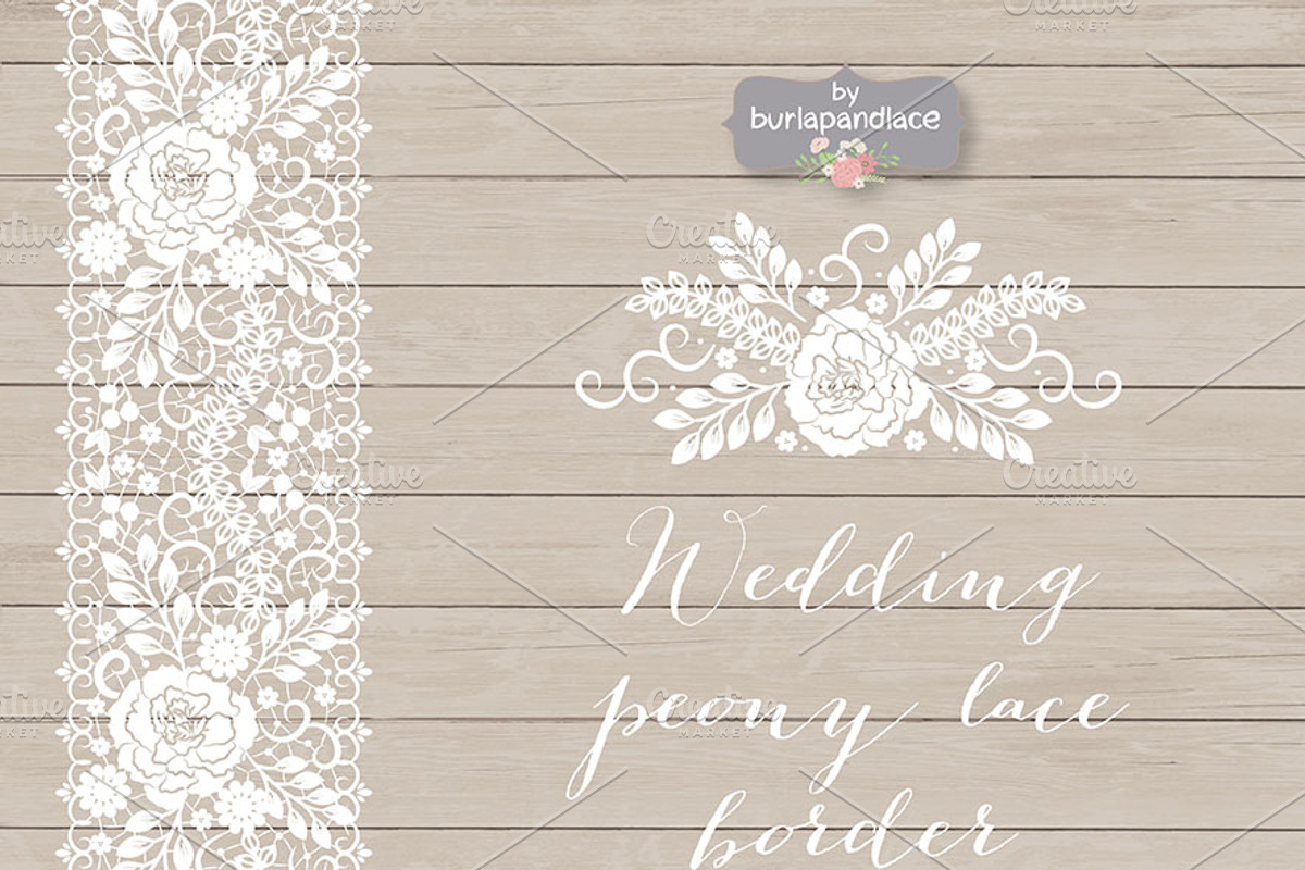 Vector wedding peony lace border, an Illustration by burlapandlace (Photo 1 of 5)