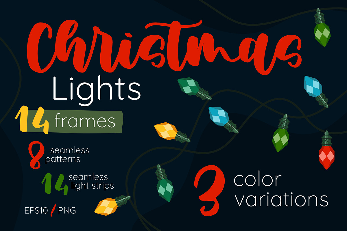 Christmas Lights Borders & Patterns, a Seasonal Illustration by moja doodle (Photo 1 of 10)