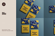 Square Blue Business Card Mockup, an Advertising Mockup by Sigelt (Thumbnail 1 of 9)