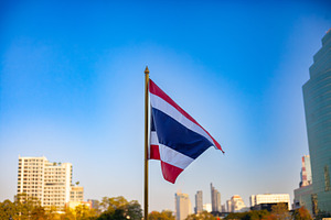 Thailand skyline with flag, a Photo by AMMi