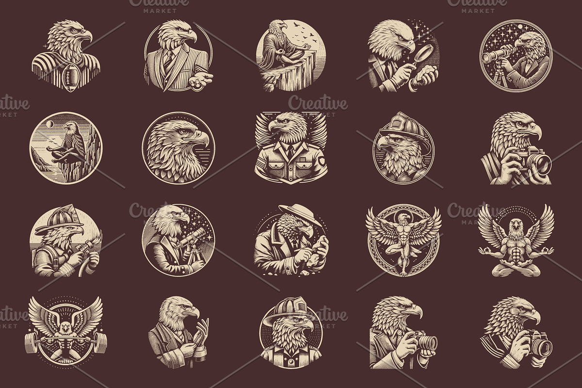 Vintage Hand-Drawn Eagle Designs, an Animal Illustration by devastd (Photo 7 of 8)