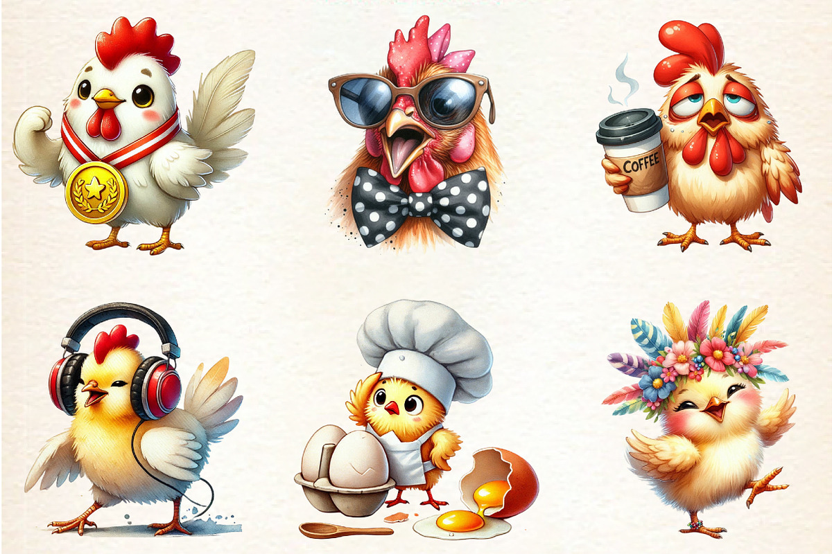 Funny Chicken Clipart - Crazy Chicke, an Illustration by DreamArtGraphic (Photo 2 of 5)