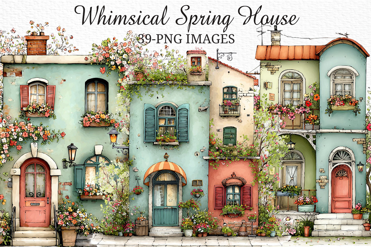 Whimsical Spring House Clipart, an Illustration by Craft Nest (Photo 1 of 11)