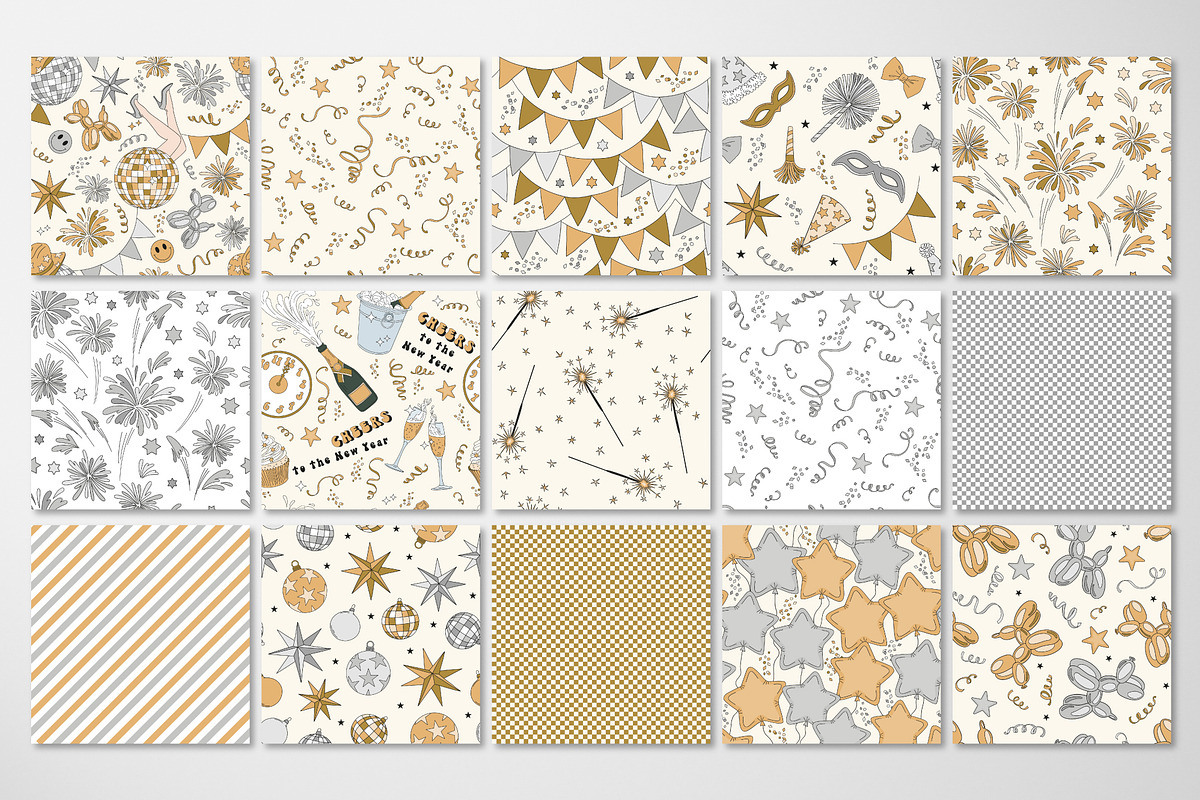 Retro New Year party patterns, a Pattern Graphic by @olga.angelloz (Photo 2 of 2)