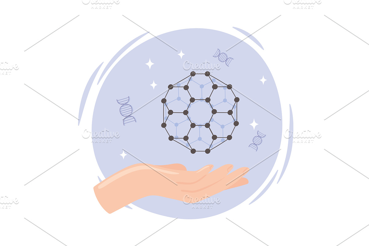 nanotechnology hand with molecule, an Illustration by studiogstock