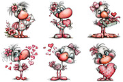 Whimsical Valentine Flamingo Clipart, an Illustration by CraftArtStudio (Thumbnail 2 of 6)