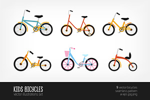 Kids bicycles set, seamless pattern, a Transportation Illustration by Good Studio