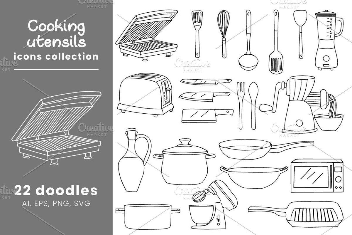 Cooking utensils doodle illustration, an Icon by Gulnarart (Photo 1 of 4)