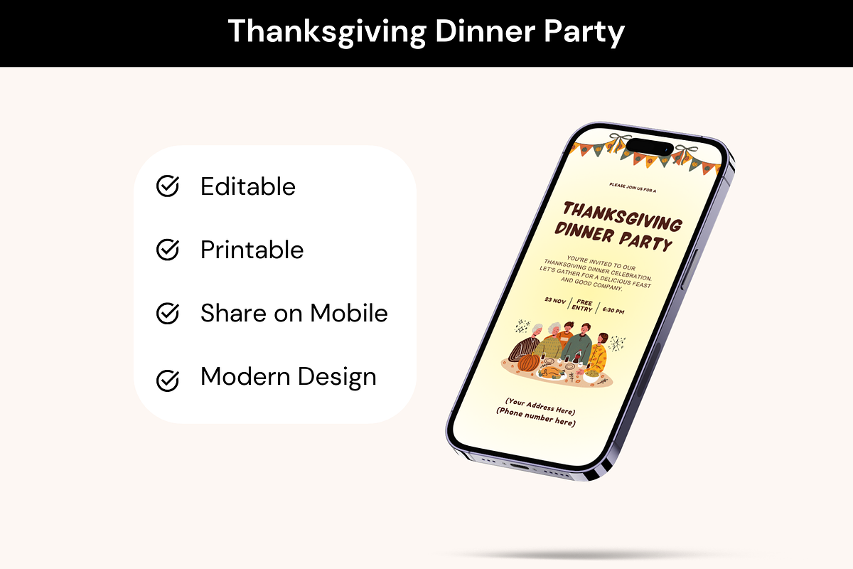 Thanksgiving Dinner Party Invitation, a Social Media Template by Adored Templates (Photo 1 of 10)