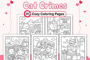 Cozy Cat Crimes Cute Coloring Pages, a Decorative Illustration by Ink Gallery