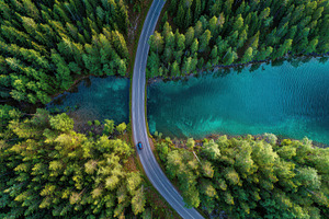Scenic summer aerial view of winding, a Photo by Pavel_design