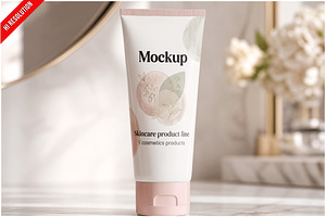 Cosmetic Tube Marble Bathroom Mo PSD, an Advertising Mockup by Bruno's Shop