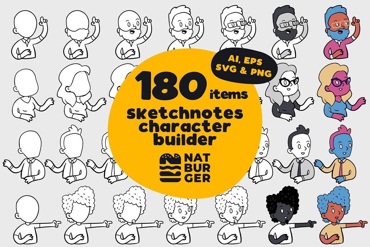 Hand drawn people character builder, a Person Illustration by NatBurger (Photo 1 of 4)