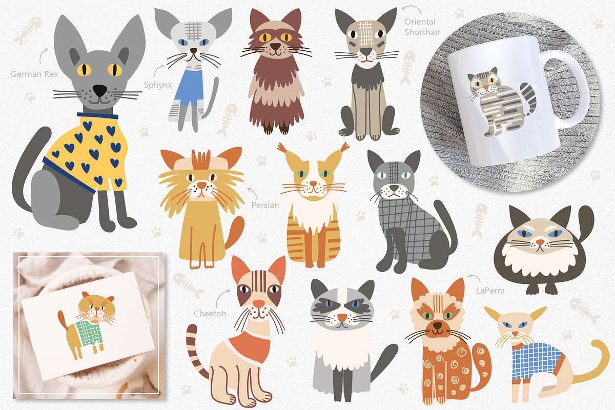 Cool Cats. Cliparts, Patterns, ABC., an Animal Illustration by DearLetters (Photo 10 of 17)