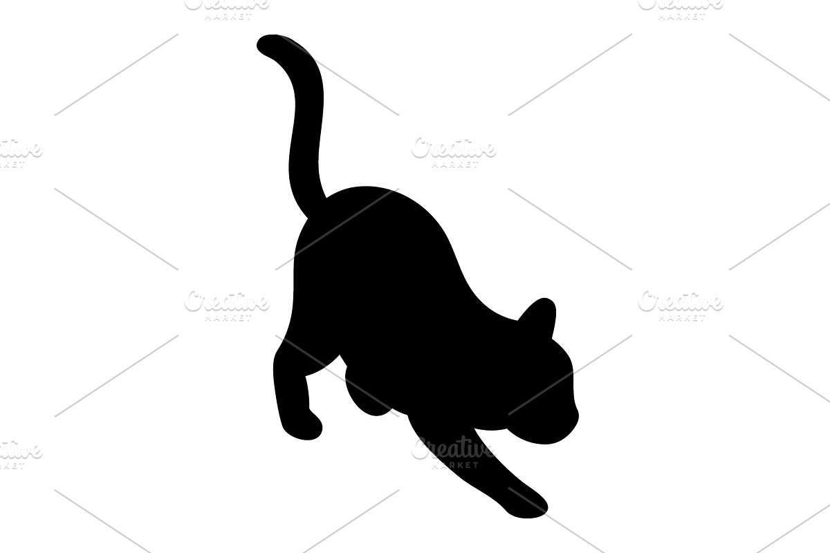 Black silhouette of cartoon cat, an Object Illustration by GraphiShop