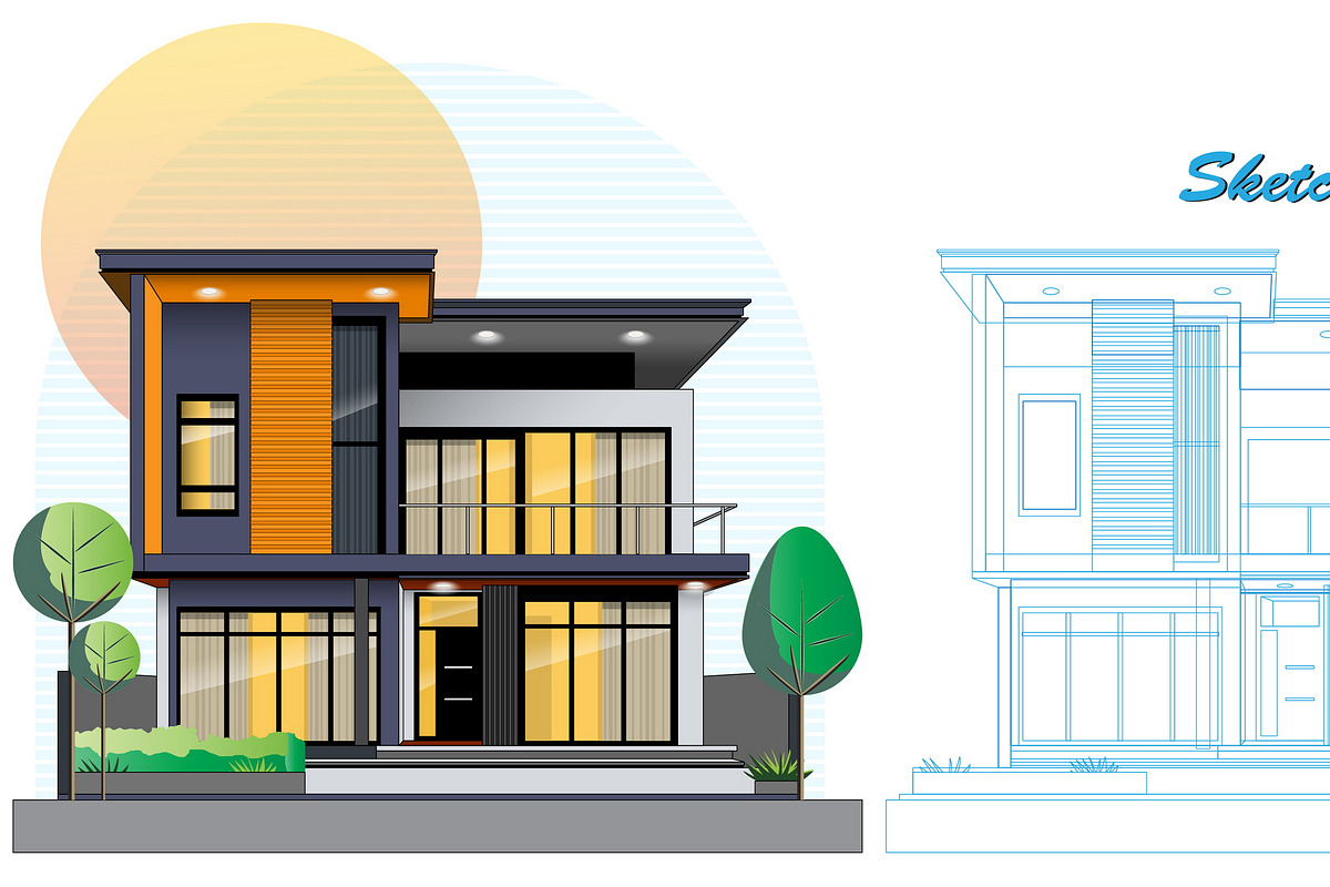 Template of Modern Minimalist House, an Object Illustration by Rafasya WorkArt