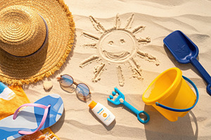 Beach Essentials with Sand Sun Drawing, a Sports & Recreation Photo by Davizro's Market