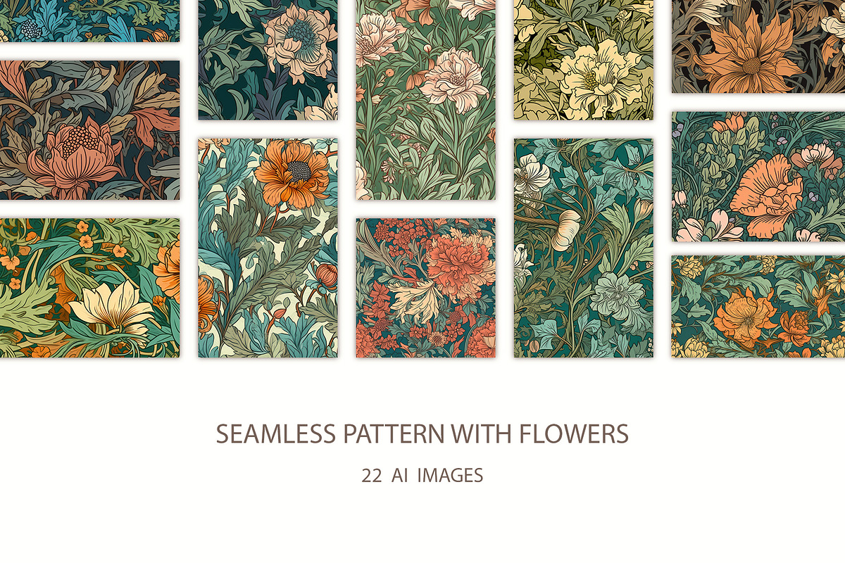 Seamless pattern with flowers, an Illustration by Pundateam (Photo 1 of 5)
