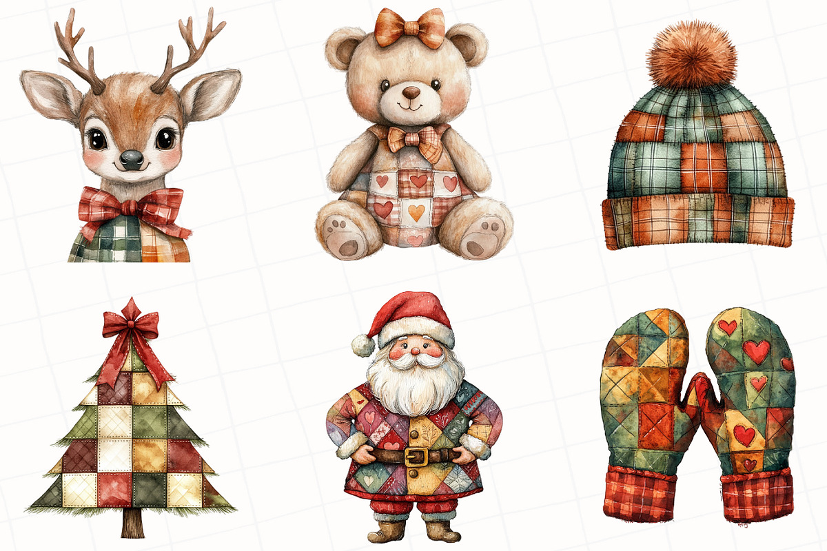 Patchwork Christmas Clipart, an Illustration by OK Design (Photo 3 of 5)