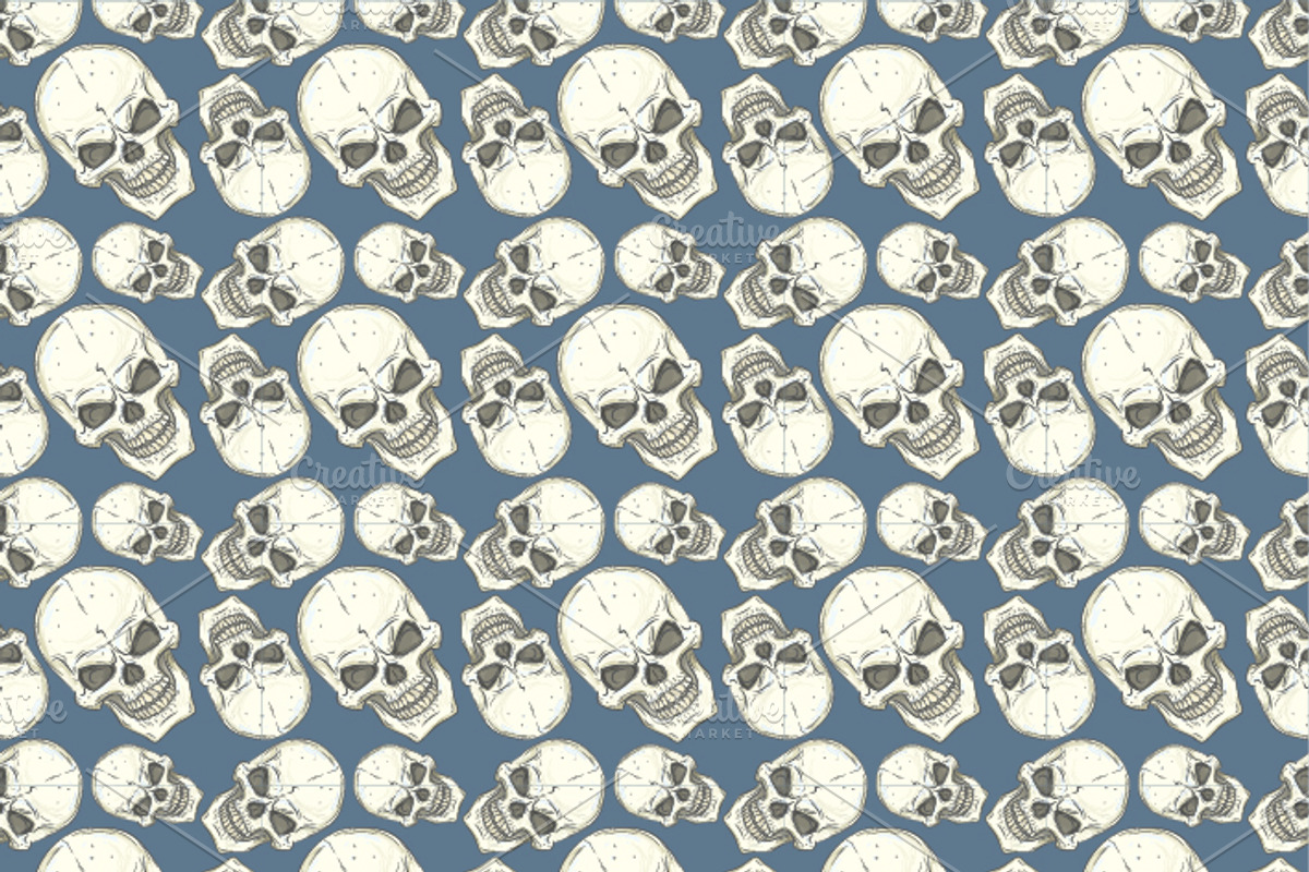 Skull set. Seamless patterns. preview 2