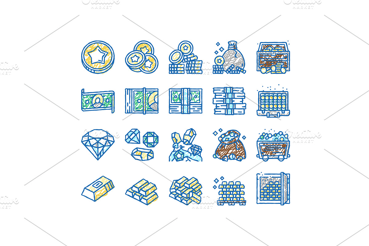 Currency Video Games set Icons hand, an Object Illustration by pikepicture