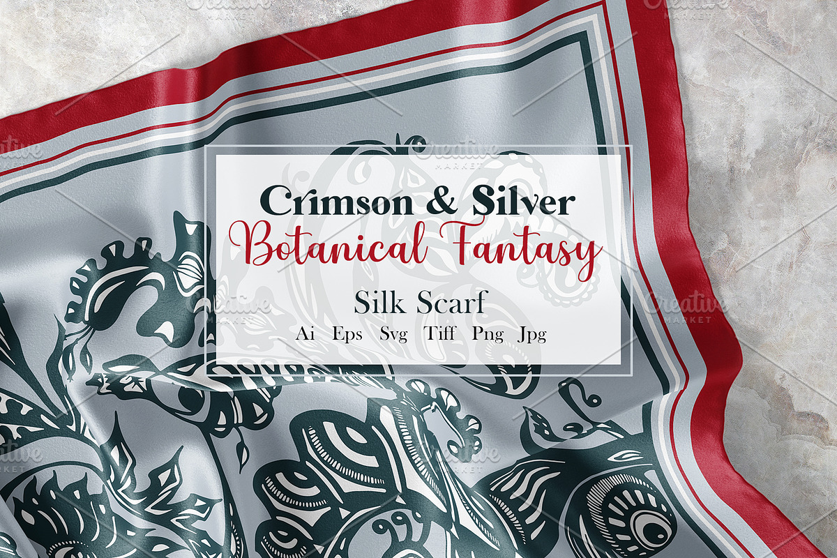 Crimson & Silver Botanical Scarf, an Object Graphic by ilustrinna (Photo 1 of 9)