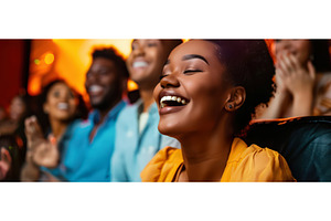 Diverse audience laughing during, a Person Photo by piter.goskov
