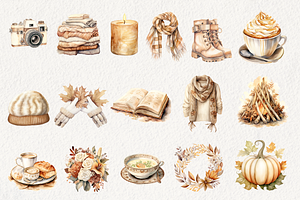 Watercolor Neutral Autumn Clipart