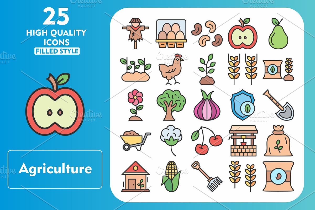 Agriculture 25 Line Filled Icons, an Icon by Pexelpy