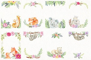 48 Watercolor Frames With Animals.