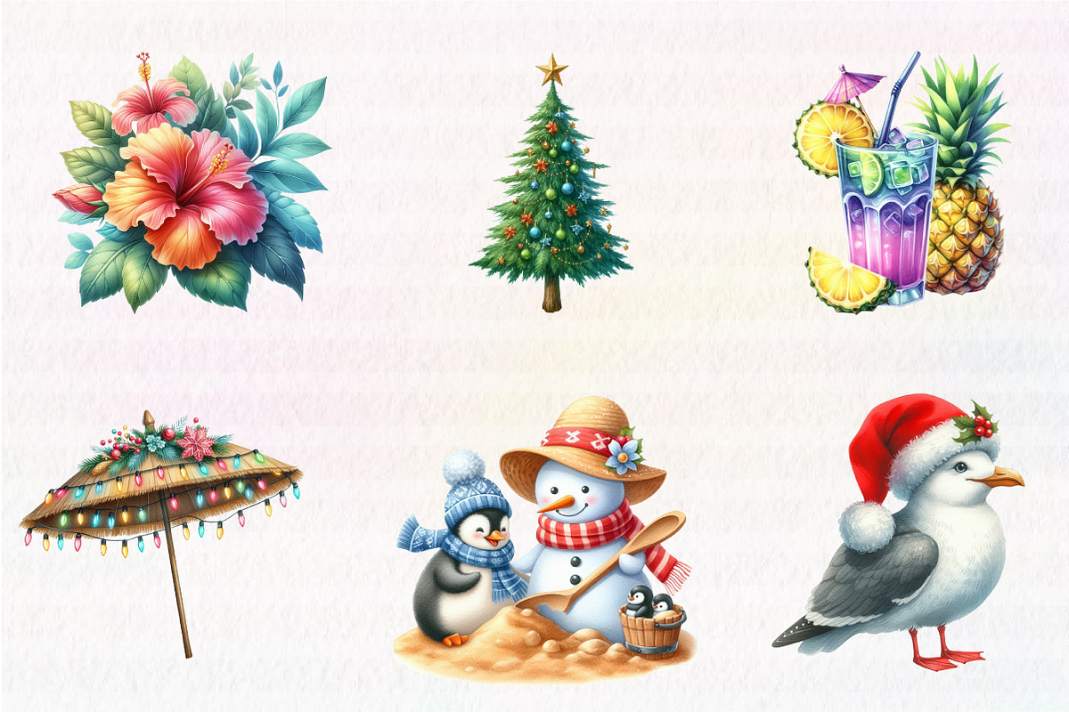 Tropical Christmas Clipart, an Illustration by CreationArt (Photo 3 of 5)