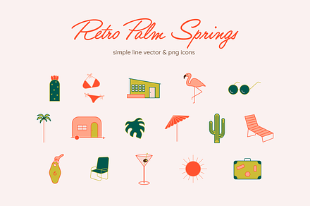 Retro Palm Springs Summer Icon Set