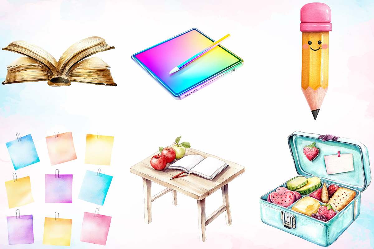 Watercolor Back To School Clipart, an Illustration by Canvas Craft (Photo 2 of 4)