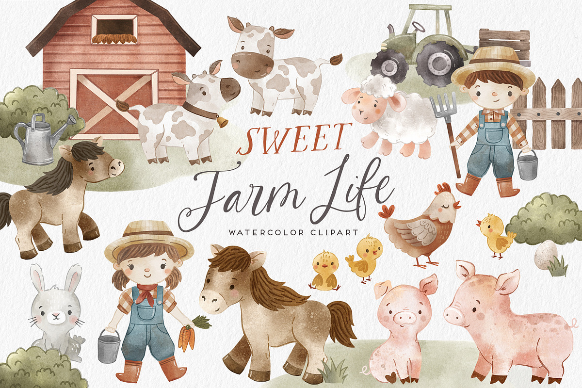 Cute Farm Watercolor Clipart, an Animal Illustration by Point and Poem (Photo 1 of 5)