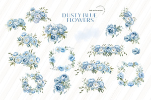 Elegant Dusty Blue Flowers Clipart