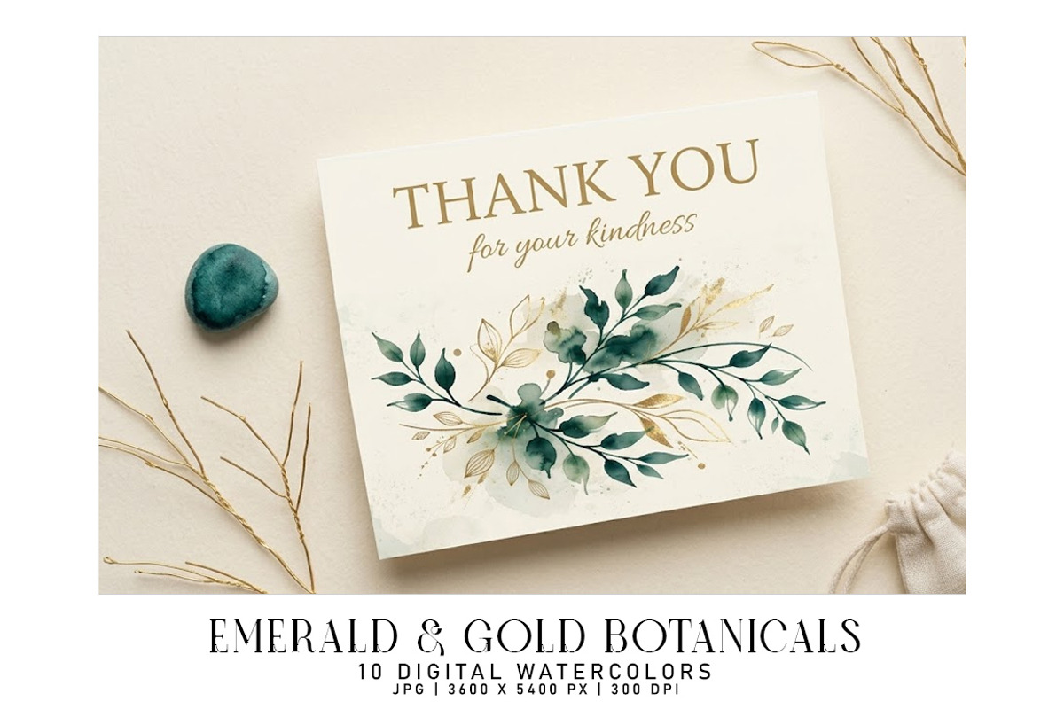 Emerald and Gold Botanicals, a Decorative Illustration by Digital Art Creations (Photo 5 of 5)