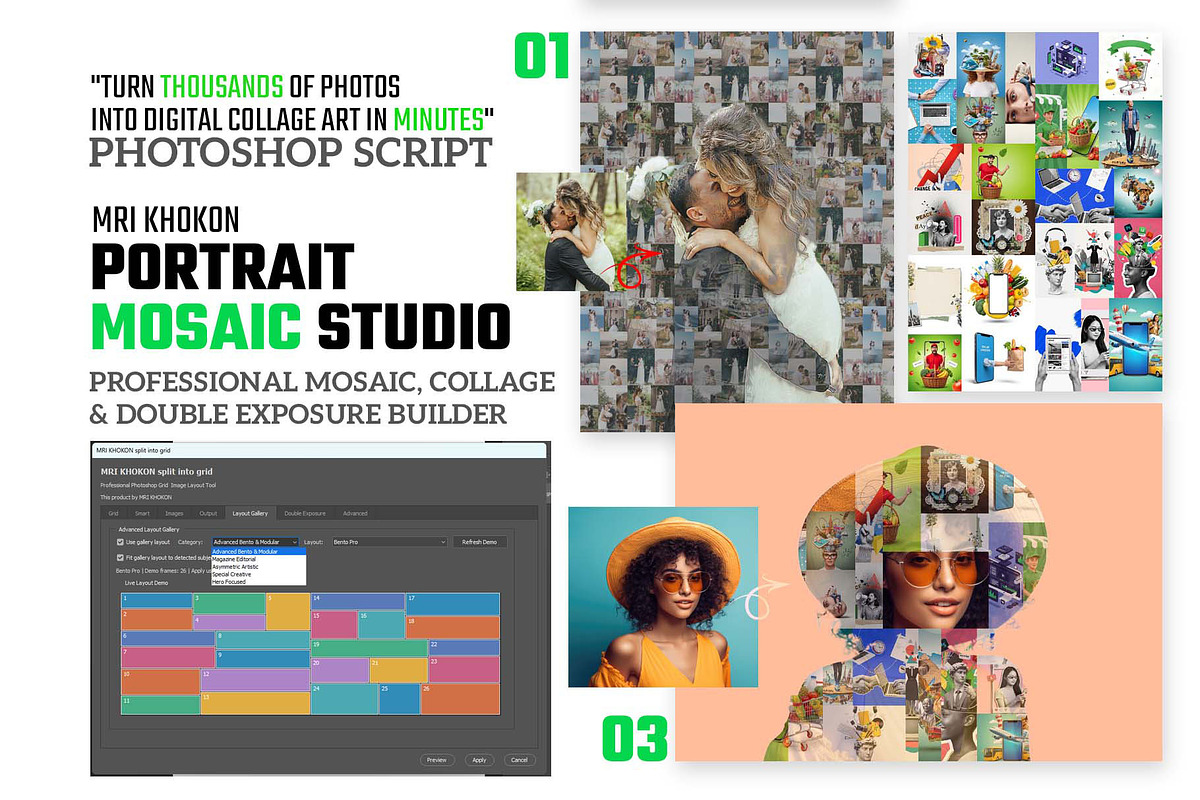 Mosaic Layout Builder PS Script, a Plug-in Add-On by MRI STUDIO (Photo 1 of 20)
