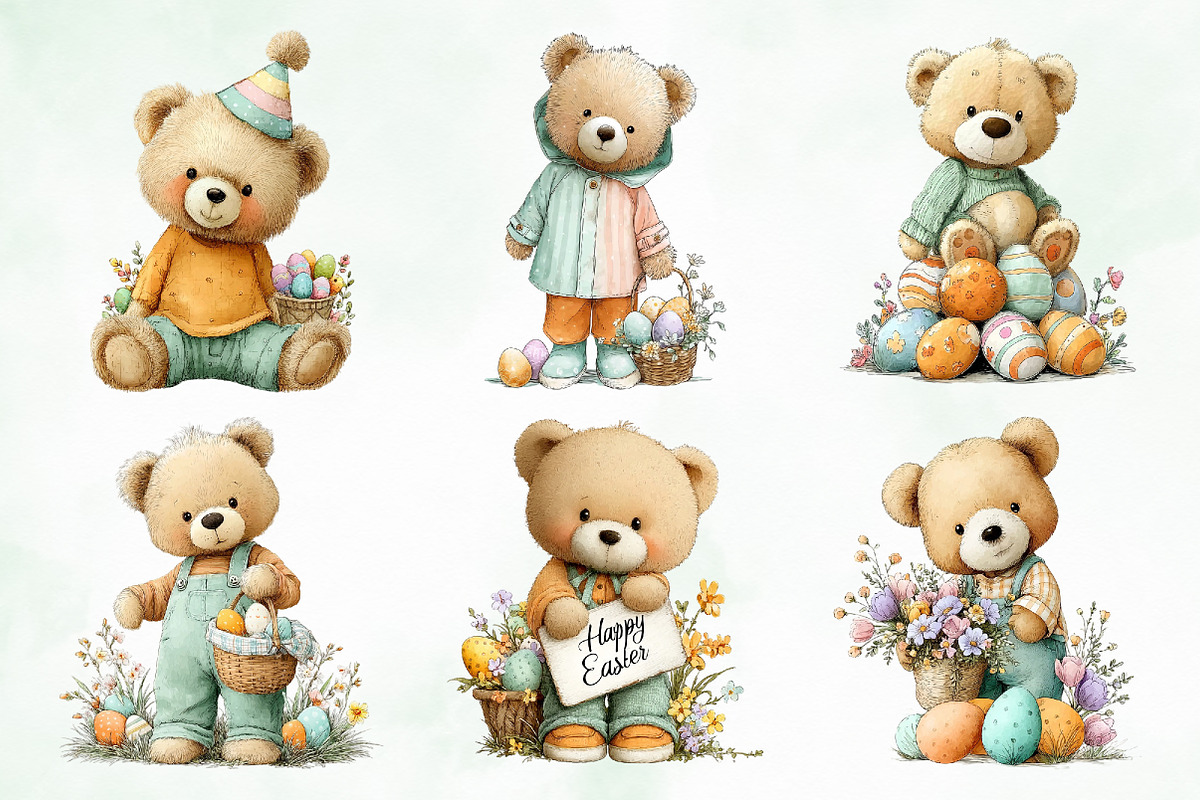 Whimsical Easter Teddy Bear Clipart, an Illustration by Creative Art (Photo 5 of 8)