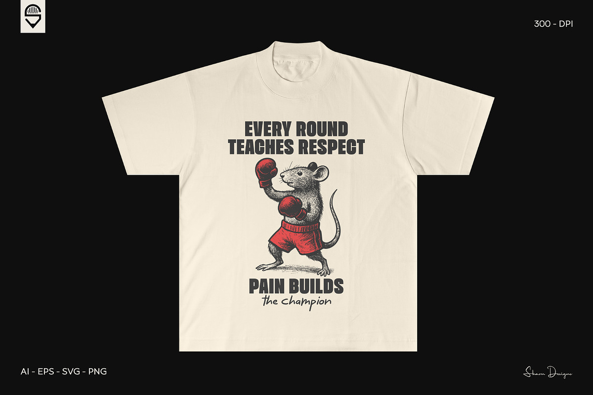 Funny Retro Boxing Rat T-Shirt, an Animal Illustration by shaondesigns (Photo 4 of 4)