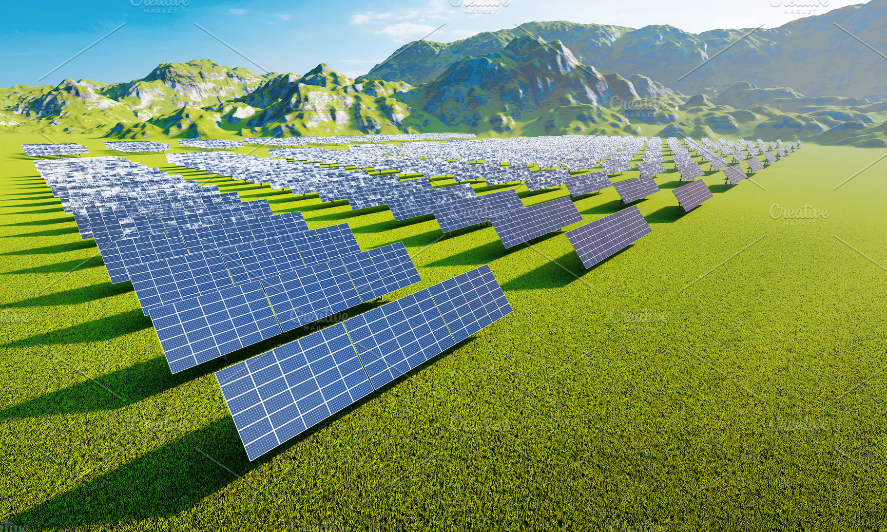 Solar power station with solar panels for producing electric power energy by gr, an Industrial Photo by Ministocker