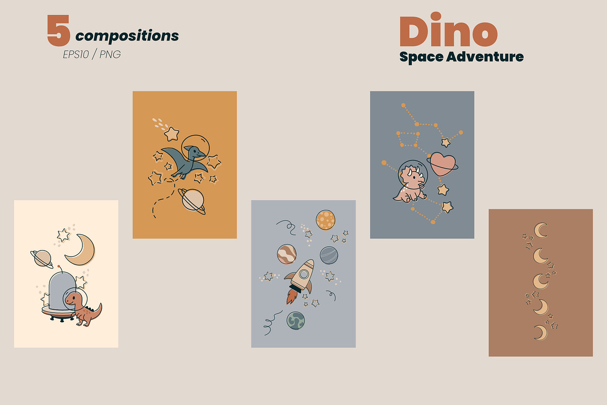 Dino Space Adventure – Vector Set, an Illustration by moja doodle (Photo 11 of 11)