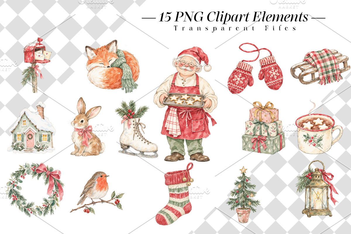 Hand Drawn Christmas PNG Cliparts, a Seasonal Illustration by Ink Gallery (Photo 2 of 13)