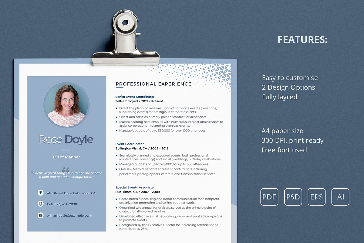 Printable Resume for Event Planner, a Resume Template by MotoCMS (Photo 1 of 2)