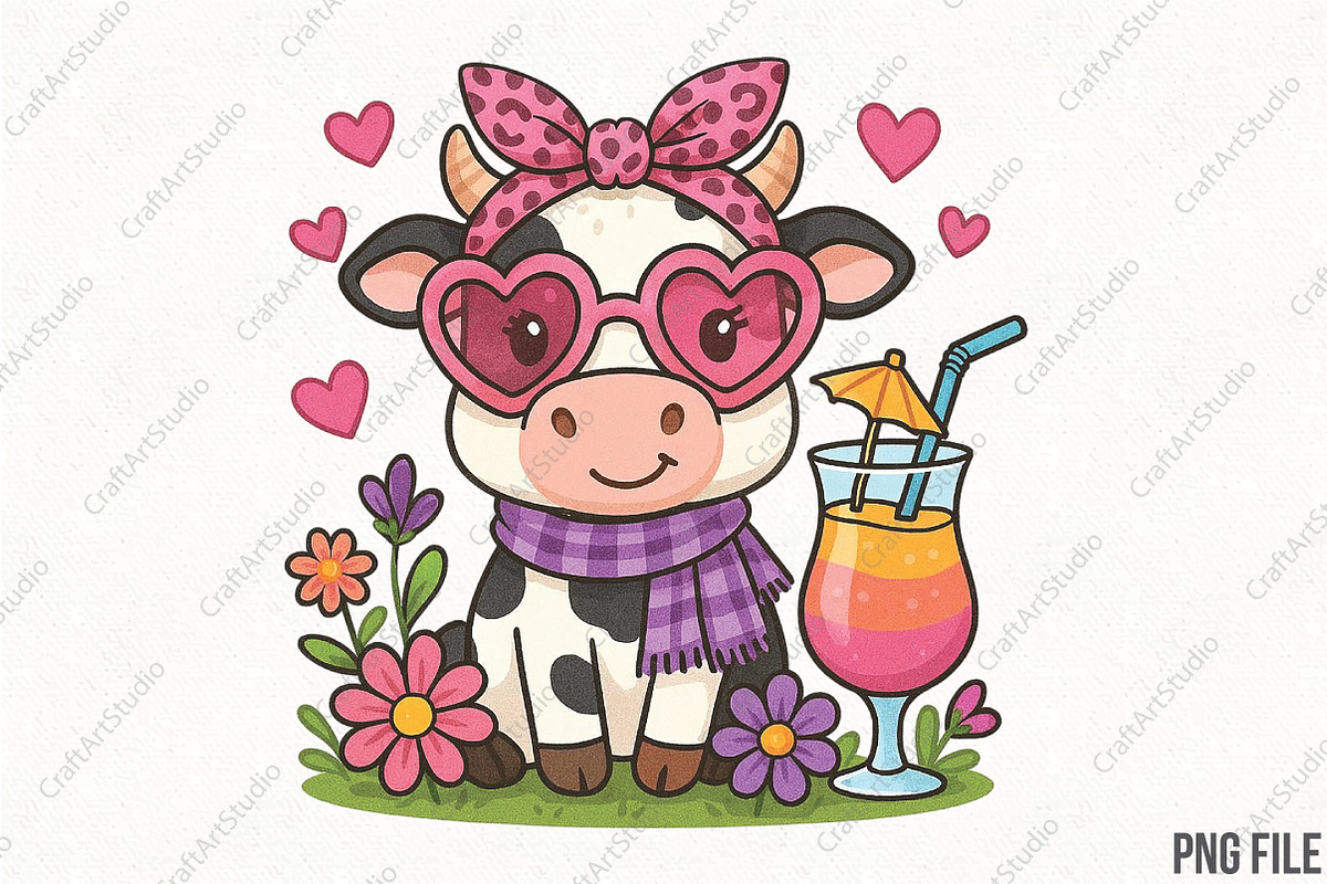 Highland Cow and Flowers PNG, an Illustration by CraftArtStudio (Photo 1 of 4)