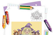 Cat Mom Halloween Coloring Book Page, an Illustration by one-touch (Thumbnail 6 of 8)