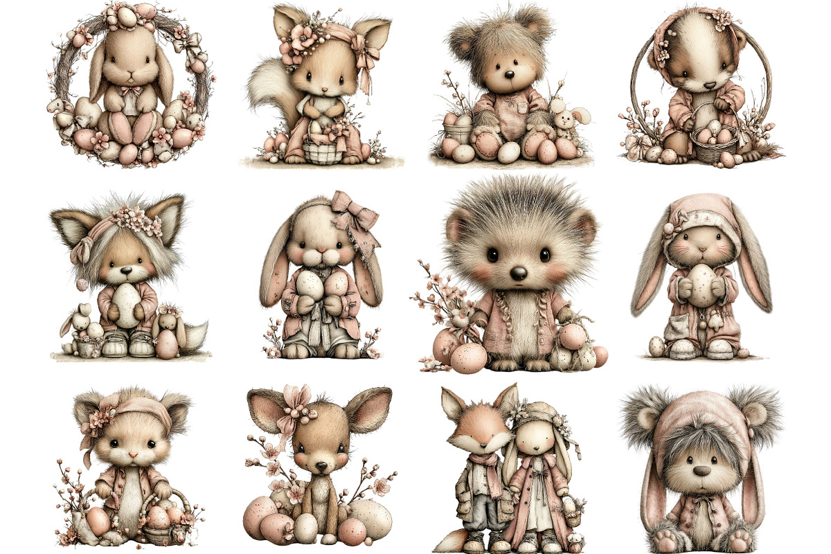 Woodland Easter Animals Clipart, an Illustration by Designking (Photo 2 of 5)